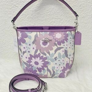 NWT Coach City Bucket Bag With Floral Print CBG77 in Ivory/ Purple Multi